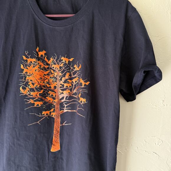 YDOZY Shirt Mens Large Black Orange Animal‎ Tree Graphic Short Sleeve Tee Casual - Picture 2 of 6
